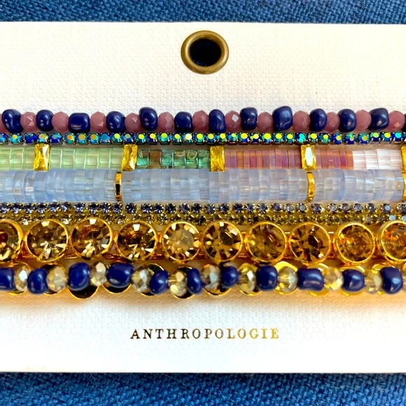 NWT Anthropologie Stacked Bracelet Set- Blue and Gold - Picture 2 of 3
